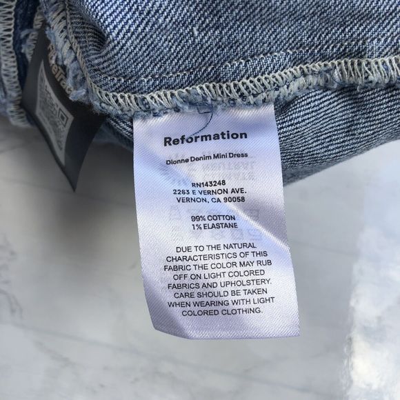 Reformation Dionne Stretch Denim Jean Mini Dress Button Front Square Neck Sz 12 - Picture 8 of 9